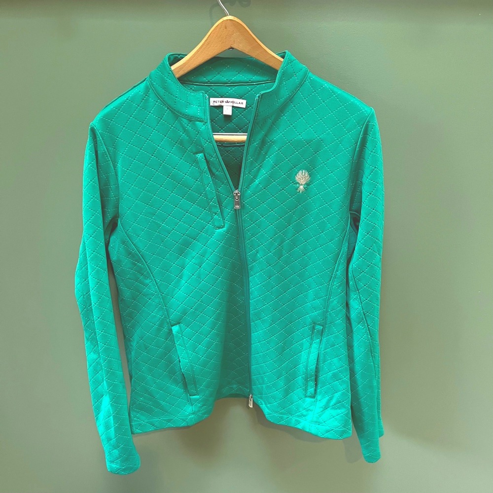 Peter Millar Womens Lagoon Diamond Quilted Full Zip Golf Jacket Size‎ L